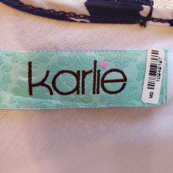 KARLIE NAVY/WHITE HERRINGBONE TUNIC WITH BACK BOW SIZE MED/LARGE - Picture 5 of 5